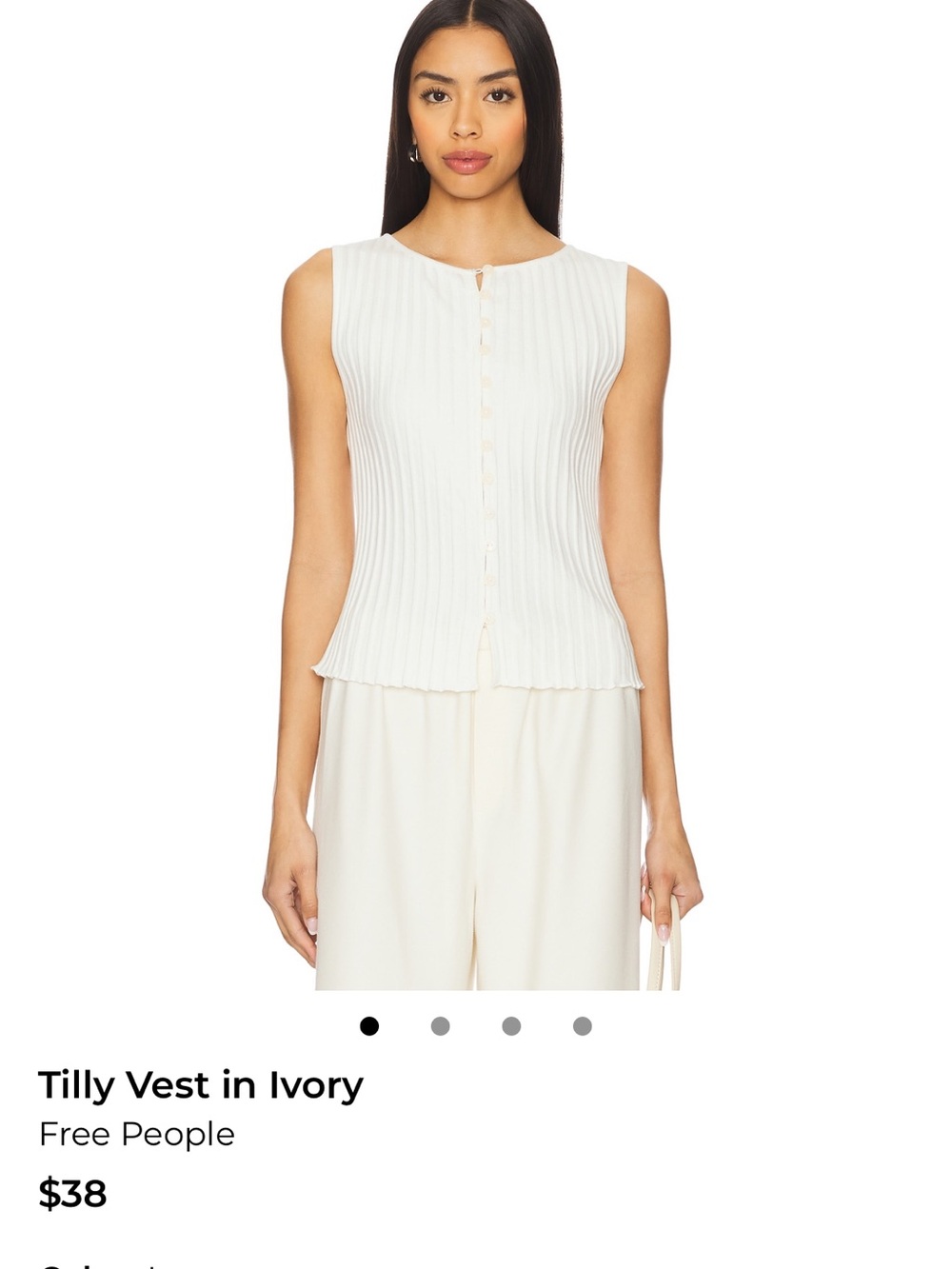 Free People Ivory Ribbed Sleeveless Button-Front Tank
